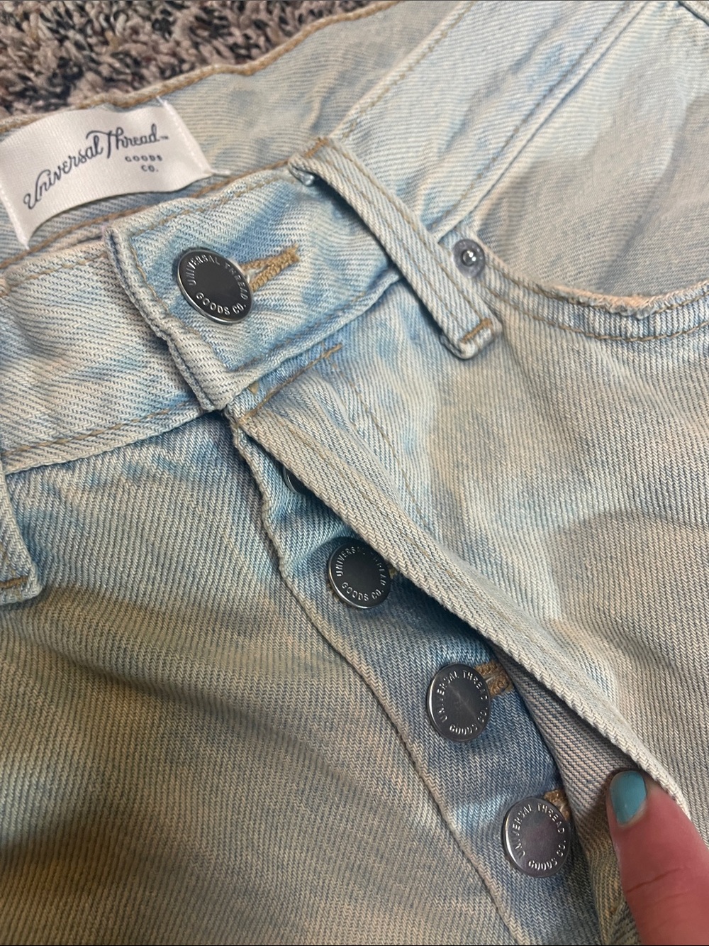 Wild Fable Baggy 90’s Mid Rise Blue Yellow Vintage Dyed Jeans Woman’s Sz 4 NWOT - Picture 4 of 8